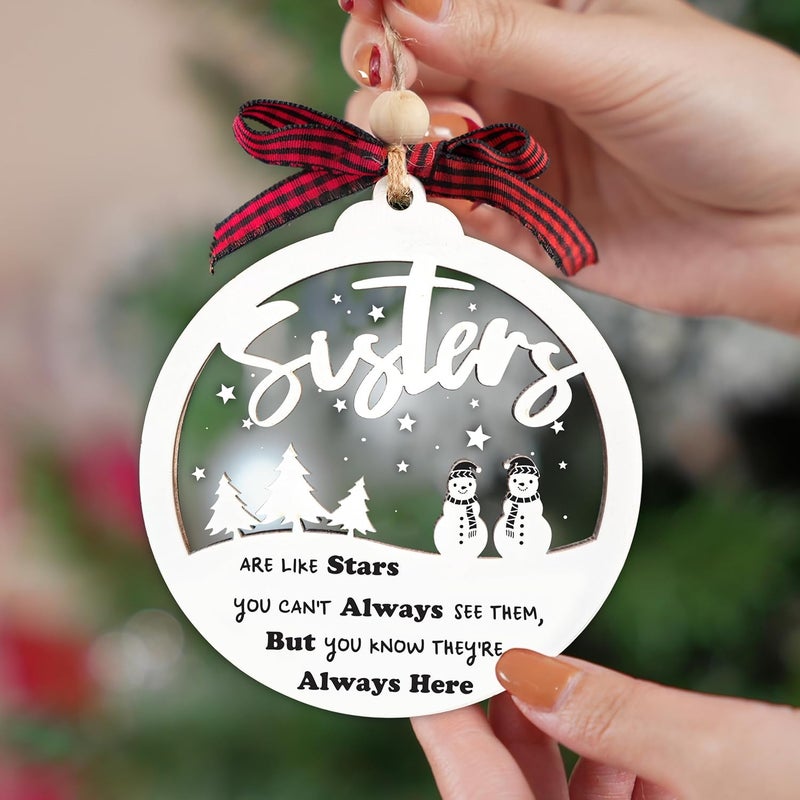 Hangwoous Sister Ornaments 2025-2 Layer Wood and Acrylic Ornament - Gift for Sisters from Sister - Christmas Ornament Gifts for Sister in Law - Sisters in Christ Gifts for Women - Friends are Like Stars Gift - Image 3
